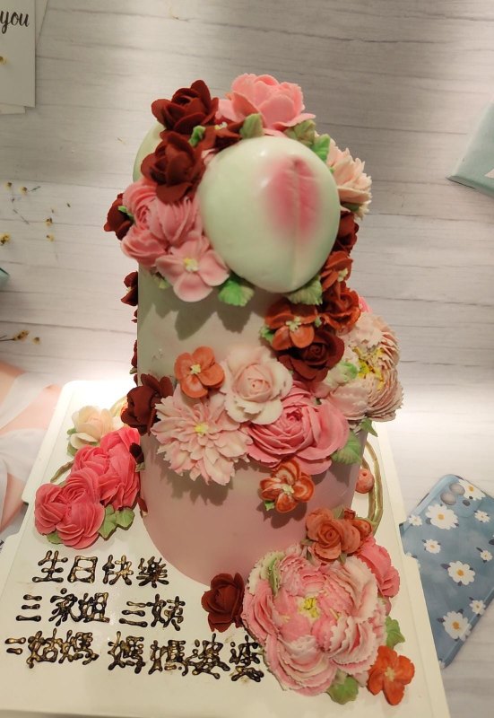 雙層豆蓉花藝蛋糕 韓式唧花蛋糕