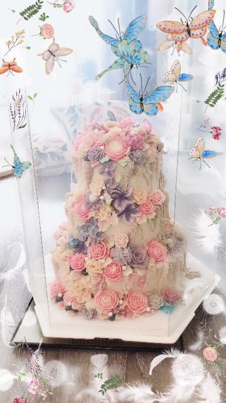 粉彩畫 三層結婚蛋糕 韓式唧花蛋糕