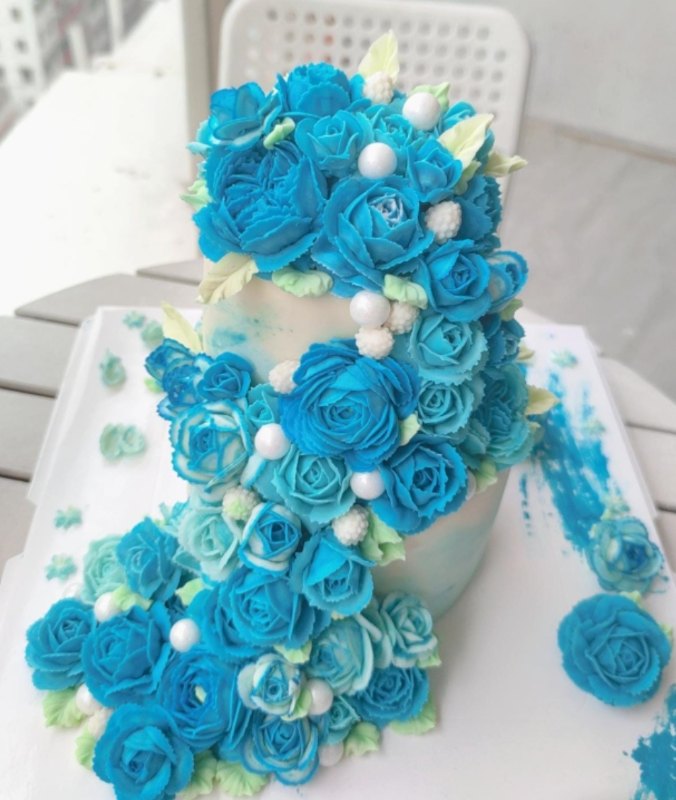 雙層花藝結婚蛋糕  韓式唧花蛋糕