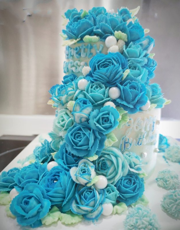 雙層花藝結婚蛋糕  韓式唧花蛋糕