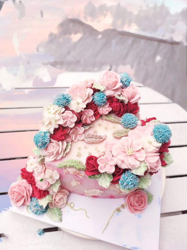 韓式唧花蛋糕 牡丹豆蓉生日蛋糕