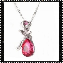 高貴獨特天使之淚玫瑰紅花形水晶頸鏈《優惠價出售 *包平郵*》(型號：JP-NL-0031)