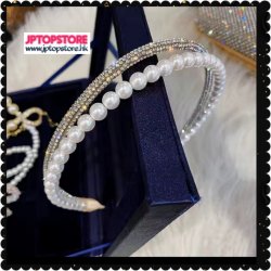 法式復古簡約獨特雙層式設計耀眼滿鑽珍珠頭箍《優惠價出售 *包平郵*》(型號：JP-HA-07)