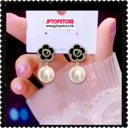高貴優雅款式貴氣黑玫瑰珍珠水鑽耳環《優惠價出售 *包平郵*》(型號：JP- ER-0121)
