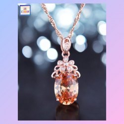 璀璨華麗鵝蛋形粉橙色水晶玫瑰金吊咀連玫瑰金頸鏈 *頸鏈可自由更換*《附送精美*紐扣絨布袋*一個 ※ 送完即止 ※》(型號：JS-N-43)【 ※長期優惠 9折, 第二件 85折, 第三件開始一律8折※ 《包順豐運費》】