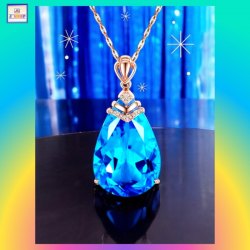 高貴閃亮鑲鑽水滴形藍色水晶玫瑰金吊咀連玫瑰金頸鏈 *頸鏈可自由更換*《附送精美*紐扣絨布袋*一個 ※ 送完即止 ※》(型號：JS-N-48)【 ※長期優惠 9折, 第二件 85折, 第三件開始一律8折※ 《包順豐運費》】