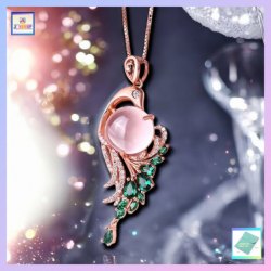 高貴鳳凰粉色貓眼石綠水晶玫瑰金吊咀連玫瑰金頸鏈 *頸鏈可自由更換*《附送精美*紐扣絨布袋*一個 ※ 送完即止 ※》(型號：JS-N-63)【 ※長期優惠 9折, 第二件 85折, 第三件開始一律8折※ 《包順豐運費》】