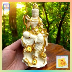 象牙果描金踩蓮觀音佛像【禮盒裝】《附送*淨佛布* 一條》(型號：JS-BS-1)【*優惠價*直接出售，不設折扣優惠】不設郵寄, 可用順豐到付《購買滿 500元或以上 包順豐》