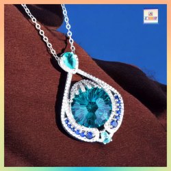 璀璨華麗海藍色水晶吊咀連頸鏈 *頸鏈可自由更換*《附送精美*紐扣絨布袋*一個 ※ 送完即止 ※》(型號：JS-N-91)【長期優惠 9折※一次過購買兩件 85折, 一次過購買三件或以上一律8折※ 包順豐運費】