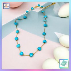 小巧精緻心連心松石頸鏈《附送精美*紐扣絨布袋*一個 ※ 送完即止 ※》(型號：JS-N-139)【長期優惠 9折※一次過購買兩件 85折, 一次過購買三件或以上一律8折※ 包順豐運費】