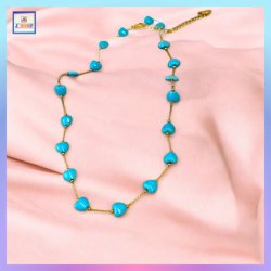 小巧精緻心連心松石頸鏈《附送精美*紐扣絨布袋*一個 ※ 送完即止 ※》(型號：JS-N-139)【長期優惠 9折※一次過購買兩件 85折, 一次過購買三件或以上一律8折※ 包順豐運費】