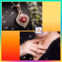 高貴優雅鋯石紅水晶心形玫瑰金吊咀連玫瑰金頸鏈 *頸鏈可自由更換*《附送精美*紐扣絨布袋*一個 ※ 送完即止 ※》(型號：JS-N-172)【長期優惠 9折※一次過購買兩件 85折, 一次過購買三件或以上一律8折※ 包順豐運費】