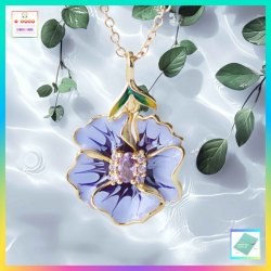 復古典雅牽牛花鋯石吊咀連頸鏈 *頸鏈可自由更換*《附送精美*紐扣絨布袋*一個 ※ 送完即止 ※》(型號：JS-N-175)【長期優惠 9折※一次過購買兩件 85折, 一次過購買三件或以上一律8折※ 包順豐運費】