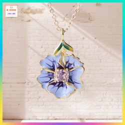 復古典雅牽牛花鋯石吊咀連頸鏈 *頸鏈可自由更換*《附送精美*紐扣絨布袋*一個 ※ 送完即止 ※》(型號：JS-N-175)【長期優惠 9折※一次過購買兩件 85折, 一次過購買三件或以上一律8折※ 包順豐運費】