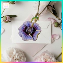 復古典雅牽牛花鋯石吊咀連頸鏈 *頸鏈可自由更換*《附送精美*紐扣絨布袋*一個 ※ 送完即止 ※》(型號：JS-N-175)【長期優惠 9折※一次過購買兩件 85折, 一次過購買三件或以上一律8折※ 包順豐運費】