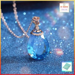 高貴閃耀水滴形藍水晶玫瑰金吊咀連玫瑰金頸鏈 *頸鏈可自由更換*《附送精美*紐扣絨布袋*一個 ※ 送完即止 ※》(型號：JS-N-178)【長期優惠 9折※一次過購買兩件 85折, 一次過購買三件或以上一律8折※ 包順豐運費】