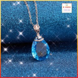 高貴閃耀水滴形藍水晶玫瑰金吊咀連玫瑰金頸鏈 *頸鏈可自由更換*《附送精美*紐扣絨布袋*一個 ※ 送完即止 ※》(型號：JS-N-178)【長期優惠 9折※一次過購買兩件 85折, 一次過購買三件或以上一律8折※ 包順豐運費】