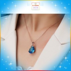 高貴閃耀水滴形藍水晶玫瑰金吊咀連玫瑰金頸鏈 *頸鏈可自由更換*《附送精美*紐扣絨布袋*一個 ※ 送完即止 ※》(型號：JS-N-178)【長期優惠 9折※一次過購買兩件 85折, 一次過購買三件或以上一律8折※ 包順豐運費】