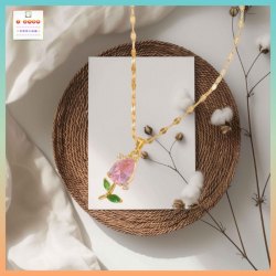 閃亮耀眼粉色玫瑰花鋯石吊咀連頸鏈 *頸鏈可自由更換*《附送精美*紐扣絨布袋*一個 ※ 送完即止 ※》(型號：JS-N-179)【長期優惠 9折※一次過購買兩件 85折, 一次過購買三件或以上一律8折※ 包順豐運費】