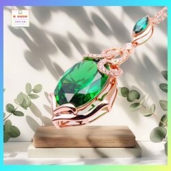 高貴優雅綠水晶玫瑰金吊咀連玫瑰金頸鏈 *頸鏈可自由更換*《附送精美*紐扣絨布袋*一個 ※ 送完即止 ※》(型號：JS-N-186)【長期優惠 9折※一次過購買兩件 85折, 一次過購買三件或以上一律8折※ 包順豐運費】