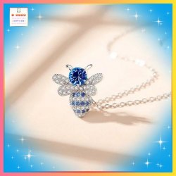 晶瑩可愛小蜜蜂藍色鋯石吊咀連頸鏈 *頸鏈可自由更換*《附送精美*紐扣絨布袋*一個 ※ 送完即止 ※》(型號：JS-N-188)【長期優惠 9折※一次過購買兩件 85折, 一次過購買三件或以上一律8折※ 包順豐運費】