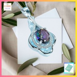 浪漫色彩花邊設計水滴形幻彩色藍水晶吊咀連頸鏈 *頸鏈可自由更換*《附送精美*紐扣絨布袋*一個 ※ 送完即止 ※》(型號：JS-N-189)【長期優惠 9折※一次過購買兩件 85折, 一次過購買三件或以上一律8折※ 包順豐運費】