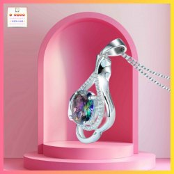 浪漫色彩花邊設計水滴形幻彩色藍水晶吊咀連頸鏈 *頸鏈可自由更換*《附送精美*紐扣絨布袋*一個 ※ 送完即止 ※》(型號：JS-N-189)【長期優惠 9折※一次過購買兩件 85折, 一次過購買三件或以上一律8折※ 包順豐運費】