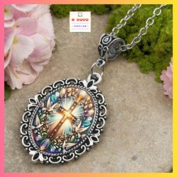 復古設計繪彩和平鴿十字架吊咀連頸鏈 *頸鏈可自由更換*《附送精美*紐扣絨布袋*一個 ※ 送完即止 ※》(型號：JS-CRN-30)【長期優惠 9折※一次過購買兩件 85折, 一次過購買三件或以上一律8折※ 包順豐運費】