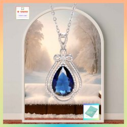 高貴優雅水滴形蝴蝶結藍水晶吊咀連頸鏈 *頸鏈可自由更換*《附送精美*紐扣絨布袋*一個 ※ 送完即止 ※》(型號：JS-N-191)【長期優惠 9折※一次過購買兩件 85折, 一次過購買三件或以上一律8折※ 包順豐運費】
