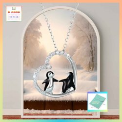 可愛Q版牽手小企鵝鋯石頸鏈《附送精美*紐扣絨布袋*一個 ※ 送完即止 ※》(型號：JS-N-193)【長期優惠 9折※一次過購買兩件 85折, 一次過購買三件或以上一律8折※ 包順豐運費】