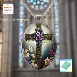 設計獨特橢圓形玻璃十字架吊咀連頸鏈 *頸鏈可自由更換* 【注意：尺寸偏大*男士較合適*】《附送精美*紐扣絨布袋*一個 ※ 送完即止 ※》(型號：JS-CRN-32)【長期優惠 9折※一次過購買兩件 85折, 一次過購買三件或以上一律8折※ 包順豐運費】