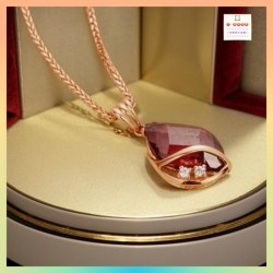 設計獨特高貴優雅酒紅色水晶吊咀連頸鏈 *頸鏈可自由更換*《附送精美*紐扣絨布袋*一個 ※ 送完即止 ※》(型號：JS-N-197)【長期優惠 9折※一次過購買兩件 85折, 一次過購買三件或以上一律8折※ 包順豐運費】