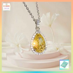 優雅閃亮黃水晶吊咀連頸鏈 *頸鏈可自由更換*《附送精美*紐扣絨布袋*一個 ※ 送完即止 ※》(型號：JS-N-198)【長期優惠 9折※一次過購買兩件 85折, 一次過購買三件或以上一律8折※ 包順豐運費】