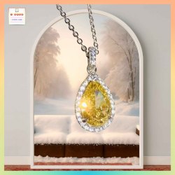 優雅閃亮黃水晶吊咀連頸鏈 *頸鏈可自由更換*《附送精美*紐扣絨布袋*一個 ※ 送完即止 ※》(型號：JS-N-198)【長期優惠 9折※一次過購買兩件 85折, 一次過購買三件或以上一律8折※ 包順豐運費】