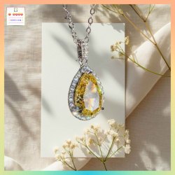 優雅閃亮黃水晶吊咀連頸鏈 *頸鏈可自由更換*《附送精美*紐扣絨布袋*一個 ※ 送完即止 ※》(型號：JS-N-198)【長期優惠 9折※一次過購買兩件 85折, 一次過購買三件或以上一律8折※ 包順豐運費】