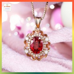 高貴優雅紅色水晶玫瑰金吊咀連玫瑰金頸鏈 *頸鏈可自由更換*《附送精美*紐扣絨布袋*一個 ※ 送完即止 ※》(型號：JS-N-204)【長期優惠 9折※一次過購買兩件 85折, 一次過購買三件或以上一律8折※包順豐運費】