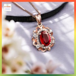 高貴優雅紅色水晶玫瑰金吊咀連玫瑰金頸鏈 *頸鏈可自由更換*《附送精美*紐扣絨布袋*一個 ※ 送完即止 ※》(型號：JS-N-204)【長期優惠 9折※一次過購買兩件 85折, 一次過購買三件或以上一律8折※包順豐運費】