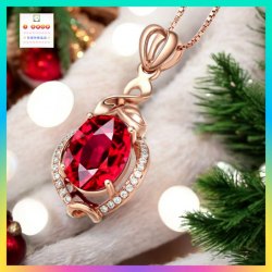 設計優雅高貴閃耀紅水晶玫瑰金吊咀連玫瑰金頸鏈 *頸鏈可自由更換*《附送精美*紐扣絨布袋*一個 ※ 送完即止 ※》(型號：JS-N-206)【長期優惠 9折※一次過購買兩件 85折, 一次過購買三件或以上一律8折※包順豐運費】