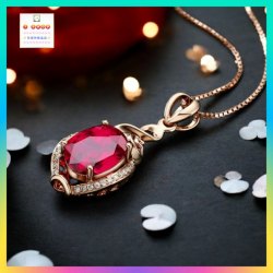 設計優雅高貴閃耀紅水晶玫瑰金吊咀連玫瑰金頸鏈 *頸鏈可自由更換*《附送精美*紐扣絨布袋*一個 ※ 送完即止 ※》(型號：JS-N-206)【長期優惠 9折※一次過購買兩件 85折, 一次過購買三件或以上一律8折※包順豐運費】