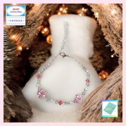 簡約精緻粉色鋯石小花手鏈《附送精美*紐扣絨布袋*一個》(型號：JS-B-19)【 長期優惠 9折※一次過購買兩件 85折, 一次過購買三件或以上一律8折※ 《包順豐運費》】