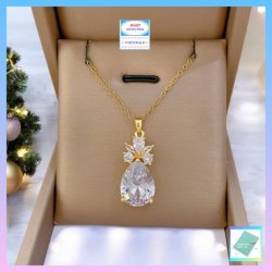 閃亮耀眼水滴形白色鋯石吊咀連頸鏈 *頸鏈可自由更換*《附送精美*紐扣絨布袋*一個 ※ 送完即止 ※》(型號：JS-N-210)【長期優惠 9折※一次過購買兩件 85折, 一次過購買三件或以上一律8折※包順豐運費】