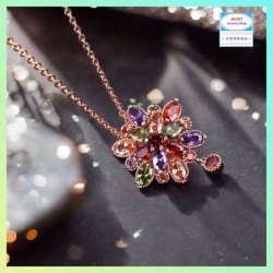 高貴雅緻彩色花形水晶玫瑰金吊咀連玫瑰金頸鏈 *頸鏈可自由更換*《附送精美*紐扣絨布袋*一個 ※ 送完即止 ※》(型號：JS-N-212)【長期優惠 9折※一次過購買兩件 85折, 一次過購買三件或以上一律8折※包順豐運費】