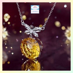 高貴亮眼蝴蝶結煙花切割黃水晶頸鏈《附送精美*紐扣絨布袋*一個 ※ 送完即止 ※》(型號：JS-N-213)【長期優惠 9折※一次過購買兩件 85折, 一次過購買三件或以上一律8折※包順豐運費】