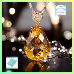 晶瑩剔透閃亮耀眼黃水晶玫瑰金吊咀連玫瑰金頸鏈 *頸鏈可自由更換*《附送精美*紐扣絨布袋*一個 ※ 送完即止 ※》(型號：JS-N-214)【長期優惠 9折※一次過購買兩件 85折, 一次過購買三件或以上一律8折※包順豐運費】