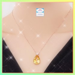 晶瑩剔透閃亮耀眼黃水晶玫瑰金吊咀連玫瑰金頸鏈 *頸鏈可自由更換*《附送精美*紐扣絨布袋*一個 ※ 送完即止 ※》(型號：JS-N-214)【長期優惠 9折※一次過購買兩件 85折, 一次過購買三件或以上一律8折※包順豐運費】