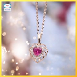 小巧精緻高貴耀眼心形紅水晶玫瑰金吊咀連玫瑰金頸鏈 *頸鏈可自由更換*《附送精美*紐扣絨布袋*一個 ※ 送完即止 ※》(型號：JS-N-215)【長期優惠 9折※一次過購買兩件 85折, 一次過購買三件或以上一律8折※包順豐運費】