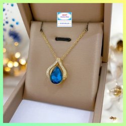 優雅精緻閃亮耀眼藍水晶吊咀連頸鏈 *頸鏈可自由更換*《附送精美*紐扣絨布袋*一個 ※ 送完即止 ※》(型號：JS-N-218)【長期優惠 9折※一次過購買兩件 85折, 一次過購買三件或以上一律8折※包順豐運費】