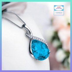 簡約明亮藍水晶吊咀連頸鏈 *頸鏈可自由更換*《附送精美*紐扣絨布袋*一個 ※ 送完即止 ※》(型號：JS-N-228)【長期優惠 9折※一次過購買兩件 85折, 一次過購買三件或以上一律8折※包順豐運費】