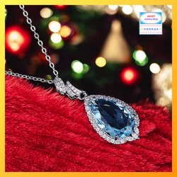 典雅氣派高貴耀眼水滴形海藍色水晶吊咀連頸鏈 *頸鏈可自由更換*《附送精美*紐扣絨布袋*一個 ※ 送完即止 ※》(型號：JS-N-233)【長期優惠 9折※一次過購買兩件 85折, 一次過購買三件或以上一律8折※包順豐運費】