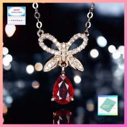 高貴優雅小巧精緻蝴蝶結水滴形紅水晶頸鏈《附送精美*紐扣絨布袋*一個 ※ 送完即止 ※》(型號：JS-N-239)【長期優惠 9折※一次過購買兩件 85折, 一次過購買三件或以上一律8折※包順豐運費】